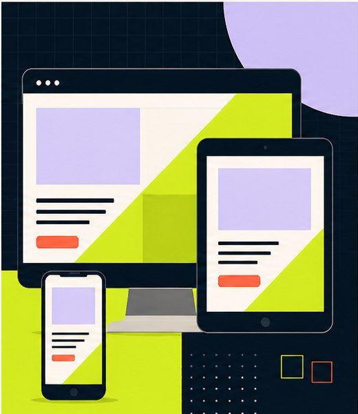 Responsive website design shown across desktop, tablet, and mobile screens